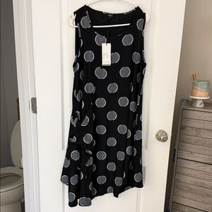 SHANA Black Asymmetrical Dress with White Dots